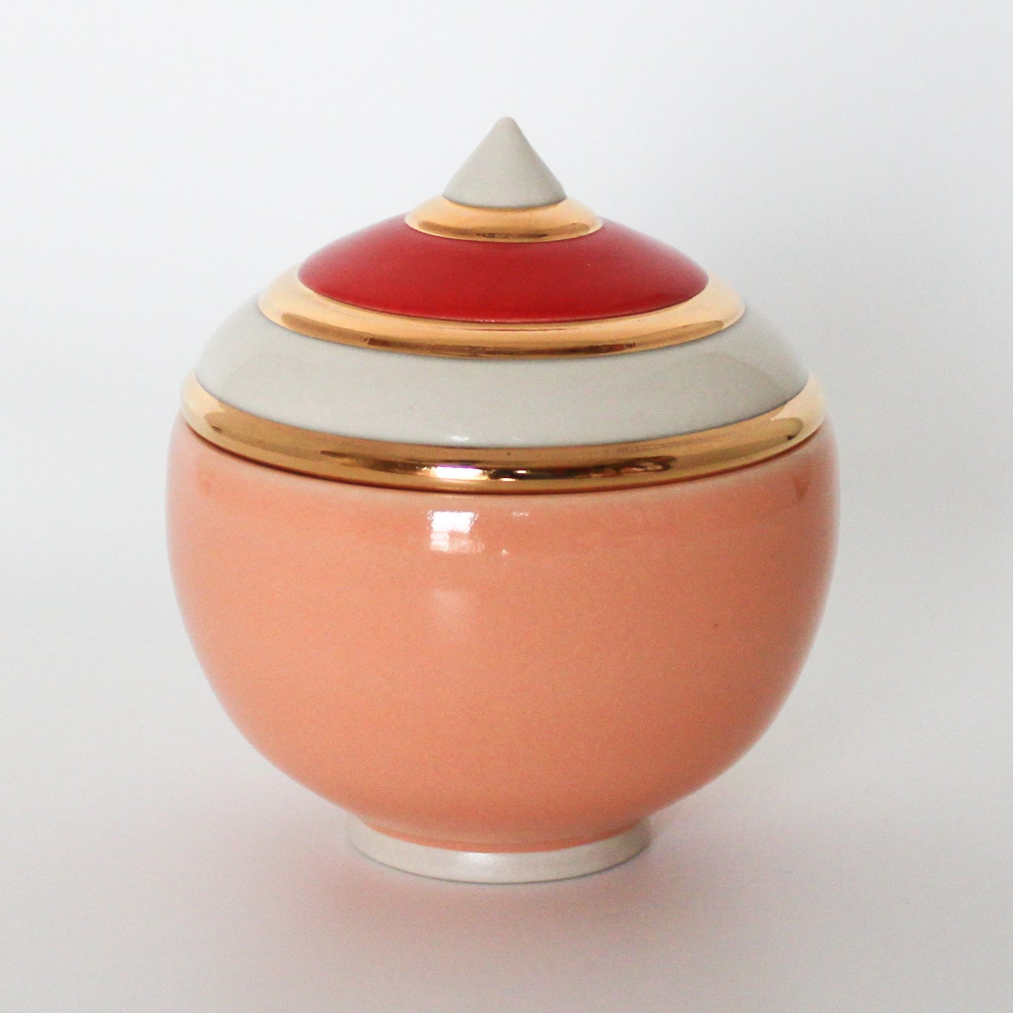 Peach/White/Vermillion Lidded Vessel