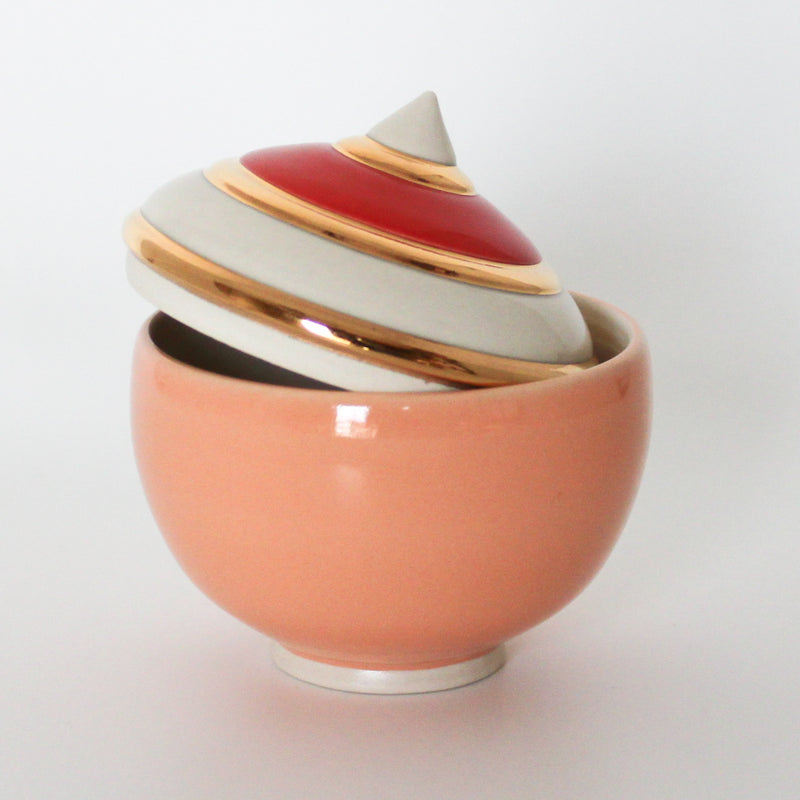 Peach/White/Vermillion Lidded Vessel