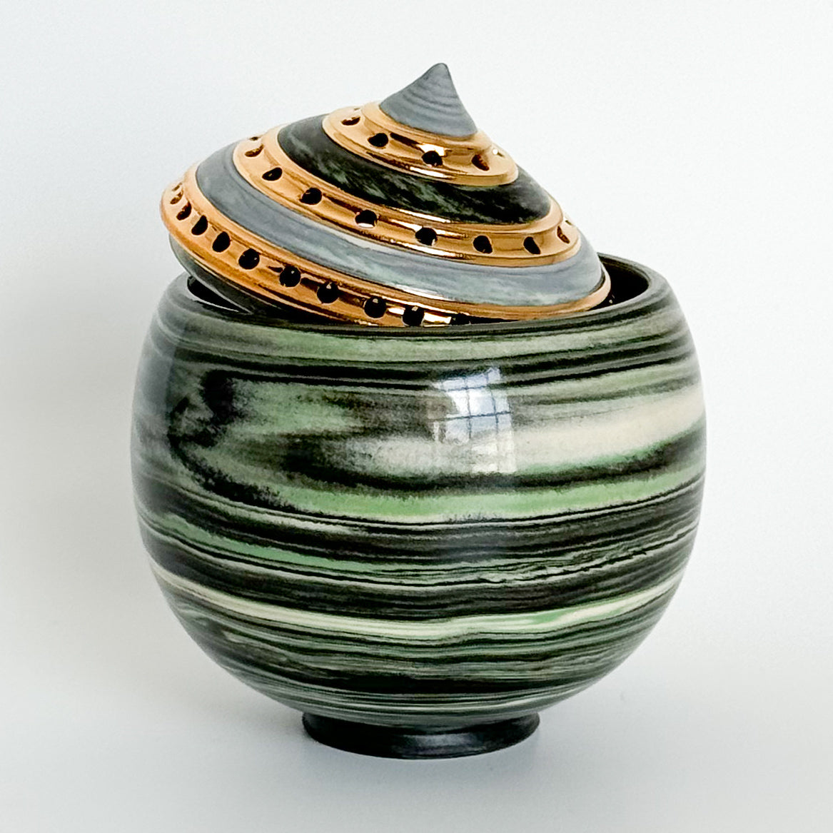 Marbled Green Swirl Incense Burner 2