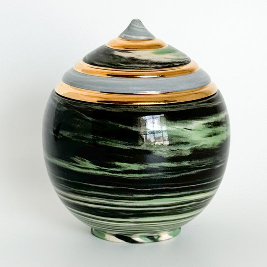 Marbled Green Swirl Lidded Vessel 2