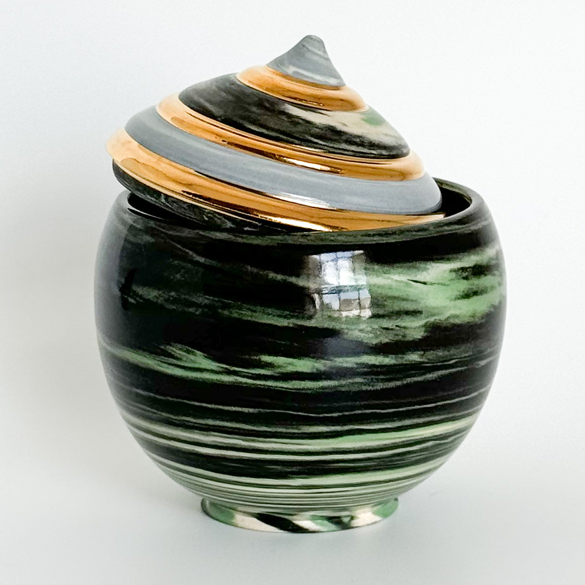 Marbled Green Swirl Lidded Vessel 2