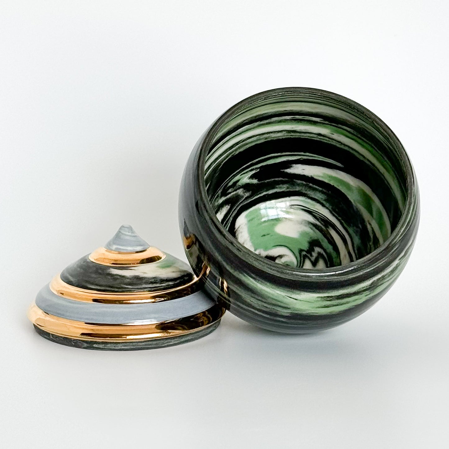 Marbled Green Swirl Lidded Vessel 2