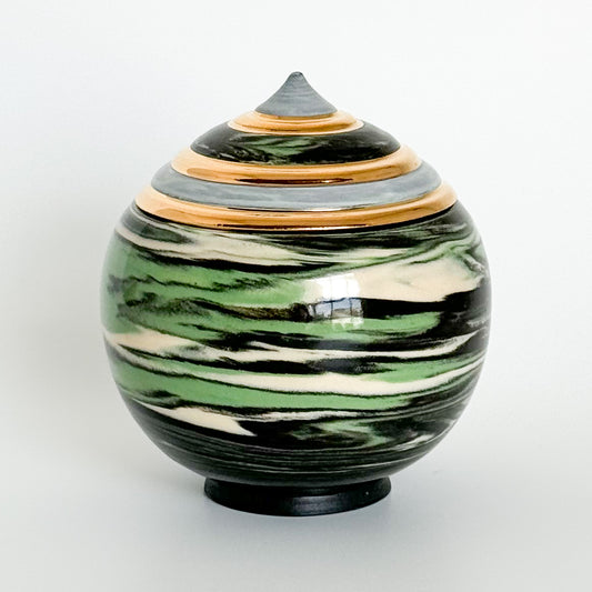 Marbled Green Swirl Lidded Vessel 3