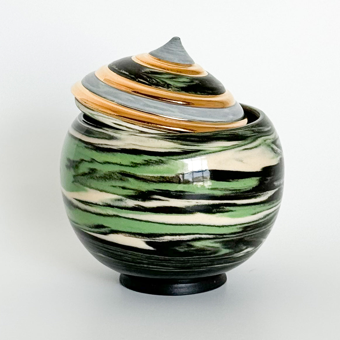 Marbled Green Swirl Lidded Vessel 3