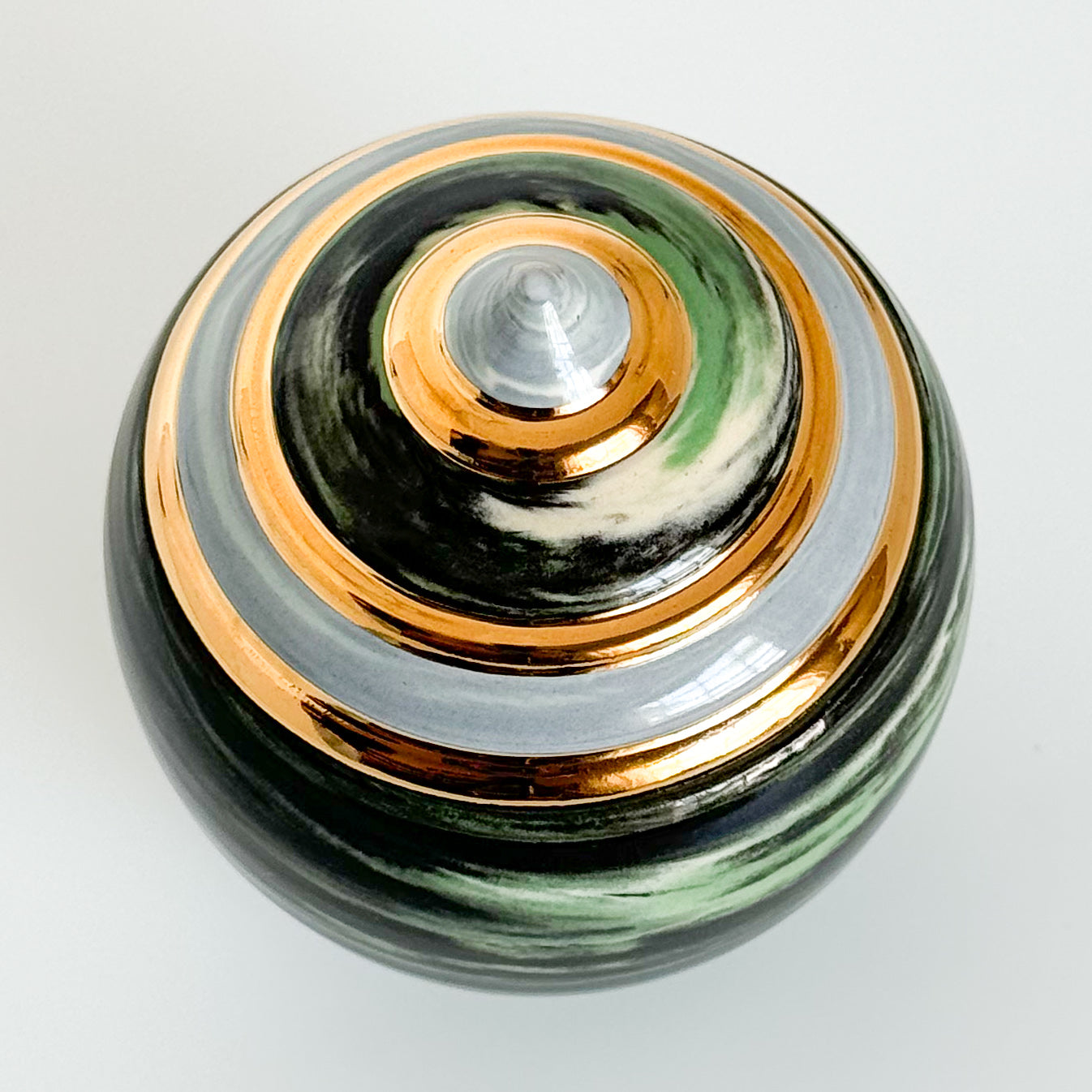 Marbled Green Swirl Lidded Vessel 2